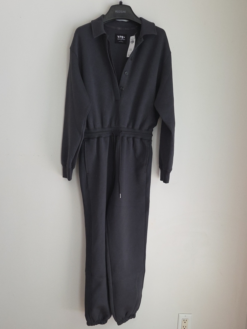 Abercrombie & Fitch Black Long-Sleeve Jumpsuit with Drawstring Waist